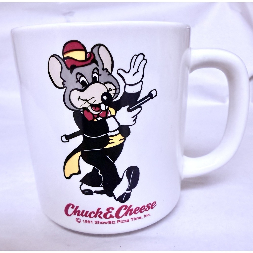 Rare Vintage 1991 Chuck E. Cheese ShowBiz Pizza Ceramic Coffee Mug Cup Full Size